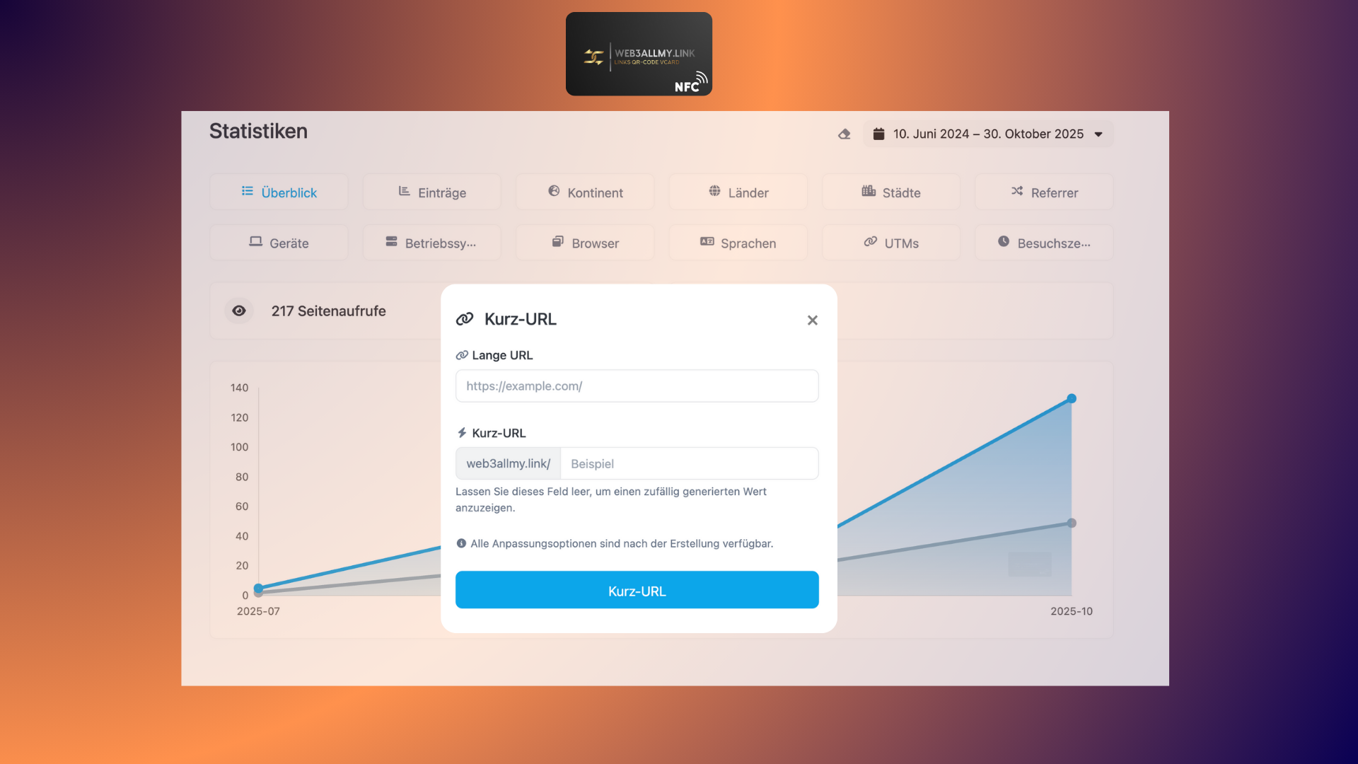 Screenshot of the app short URL editing page